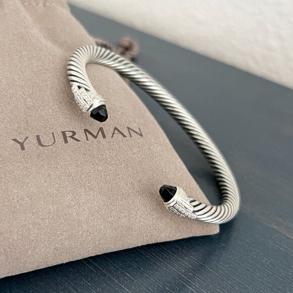 David Yurman Black Onyx 5mm Empire Cable Cuff Sterling Silver Bracelet Pave - Picture 1 of 4